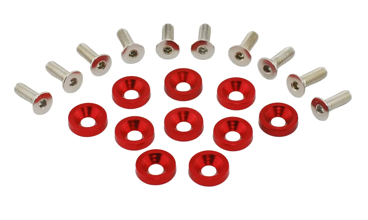 Podkładka wpuszczana ze śrubą / podkładka błotnika JDM czerwona