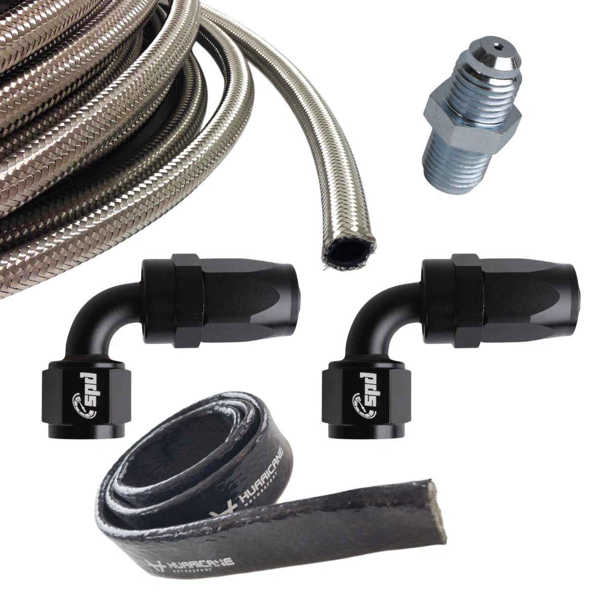 Garret Oil w zestawie Turbo 2 x 90 stopni AN4 + silikonowe pończochy termoochronne