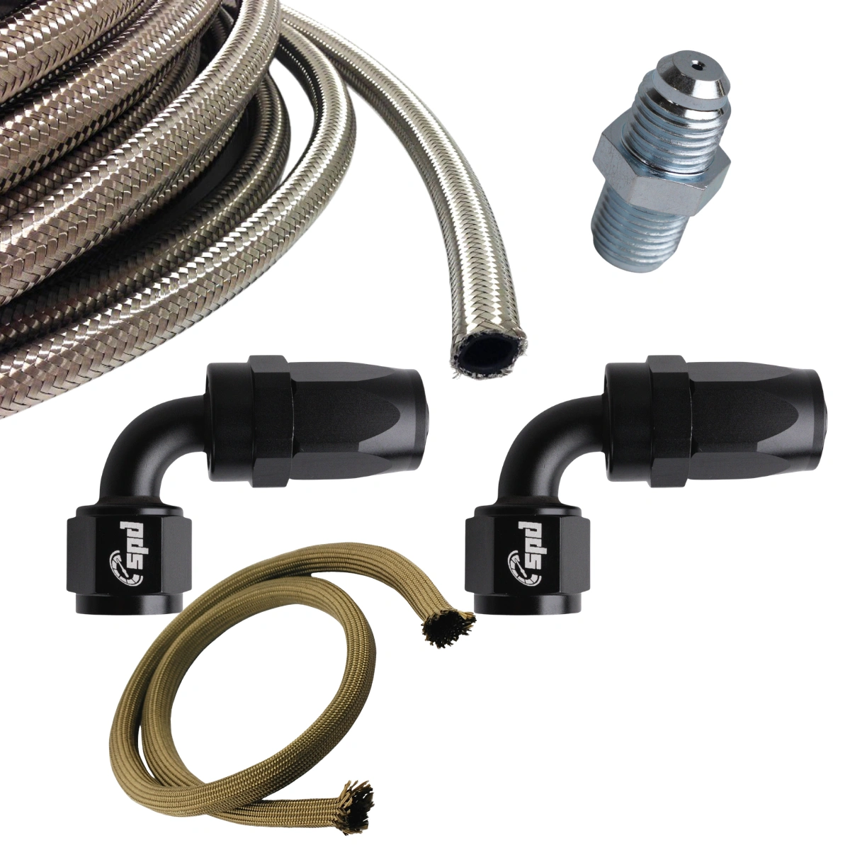 Garret Oil w zestawie Turbo 2 x 90 stopni AN4 + pończocha chroniąca przed ciepłem