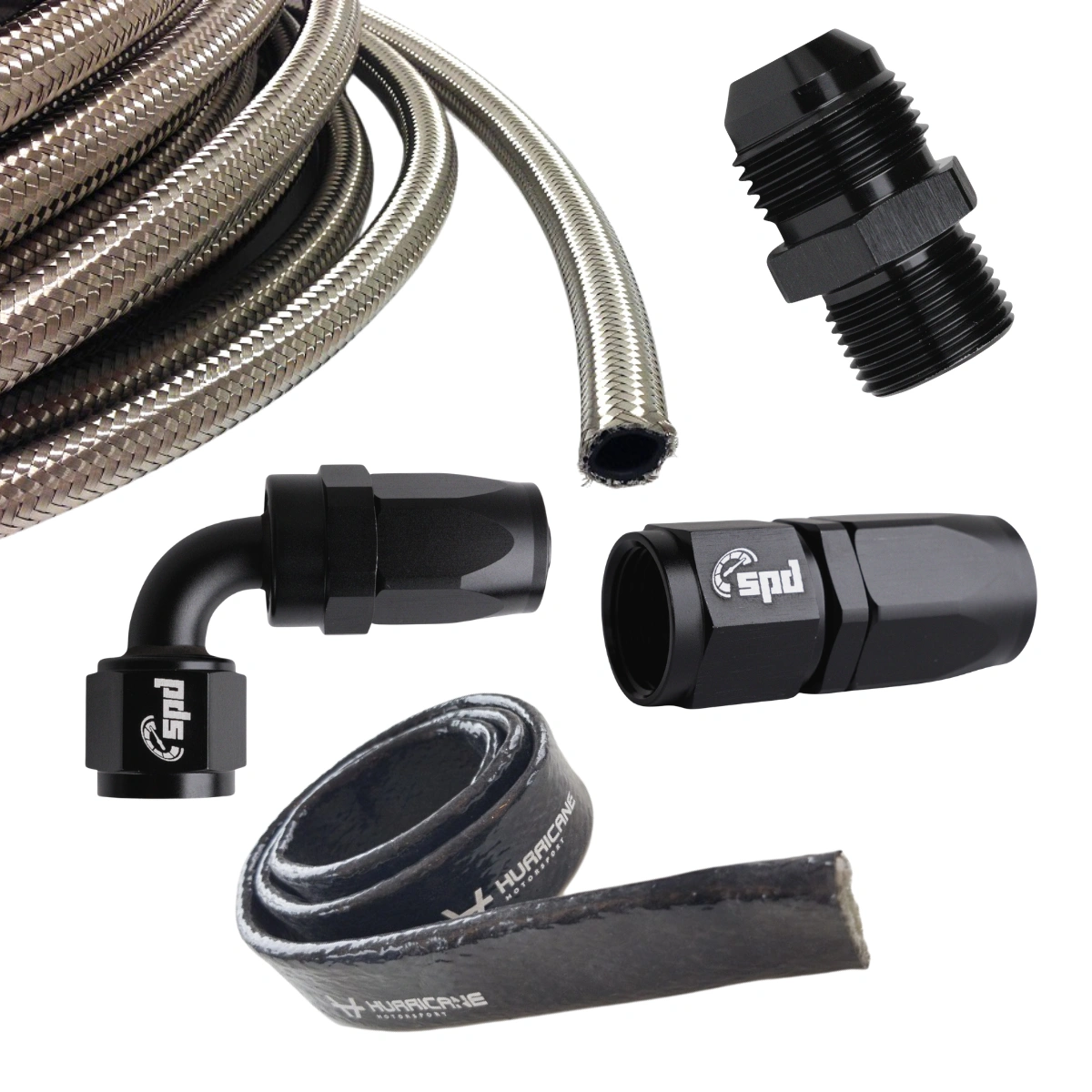 Holset Oil w zestawie Turbo 1 x prosty 1 x 90 stopni AN4 + silikonowe pończochy chroniące przed ciepłem