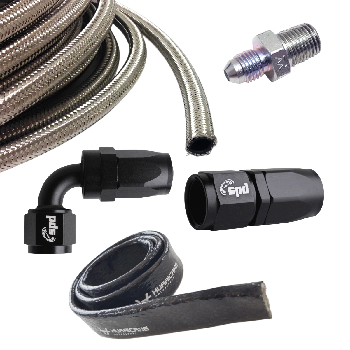 Zestaw olejowy Borgwarner SXE Turbo 1 x prosty 1 x 90 stopni AN4 + silikonowe pończochy chroniące przed ciepłem