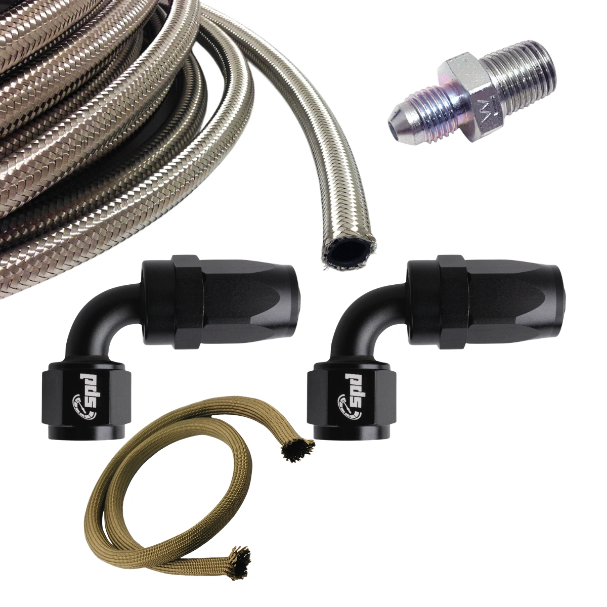 Olej Borgwarner SXE w zestawie Turbo 2 x 90 stopni AN4 + skarpeta chroniąca przed ciepłem