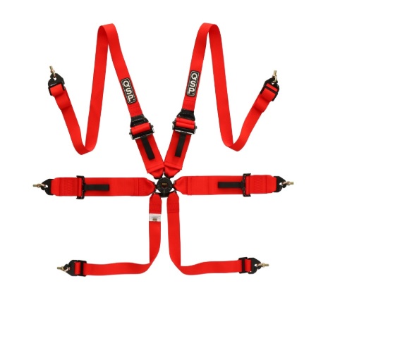 QSP 6 point safety harness 3" HANS FIA Red
